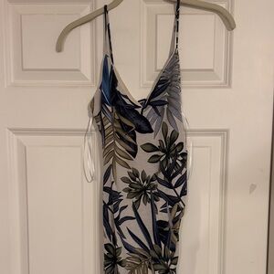 Windsor Blue and Green Leaf Print Backless Dress